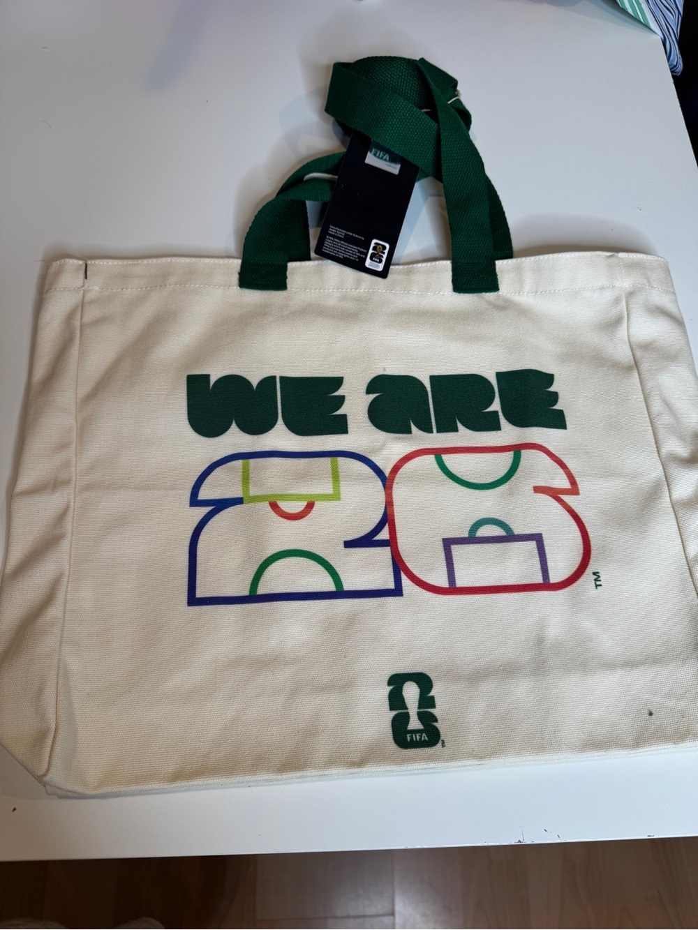 FIFA We Are 26 Official Licensed Canvas Tote Bag NWT Green Handles World Cup